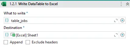 Data tabel to excel