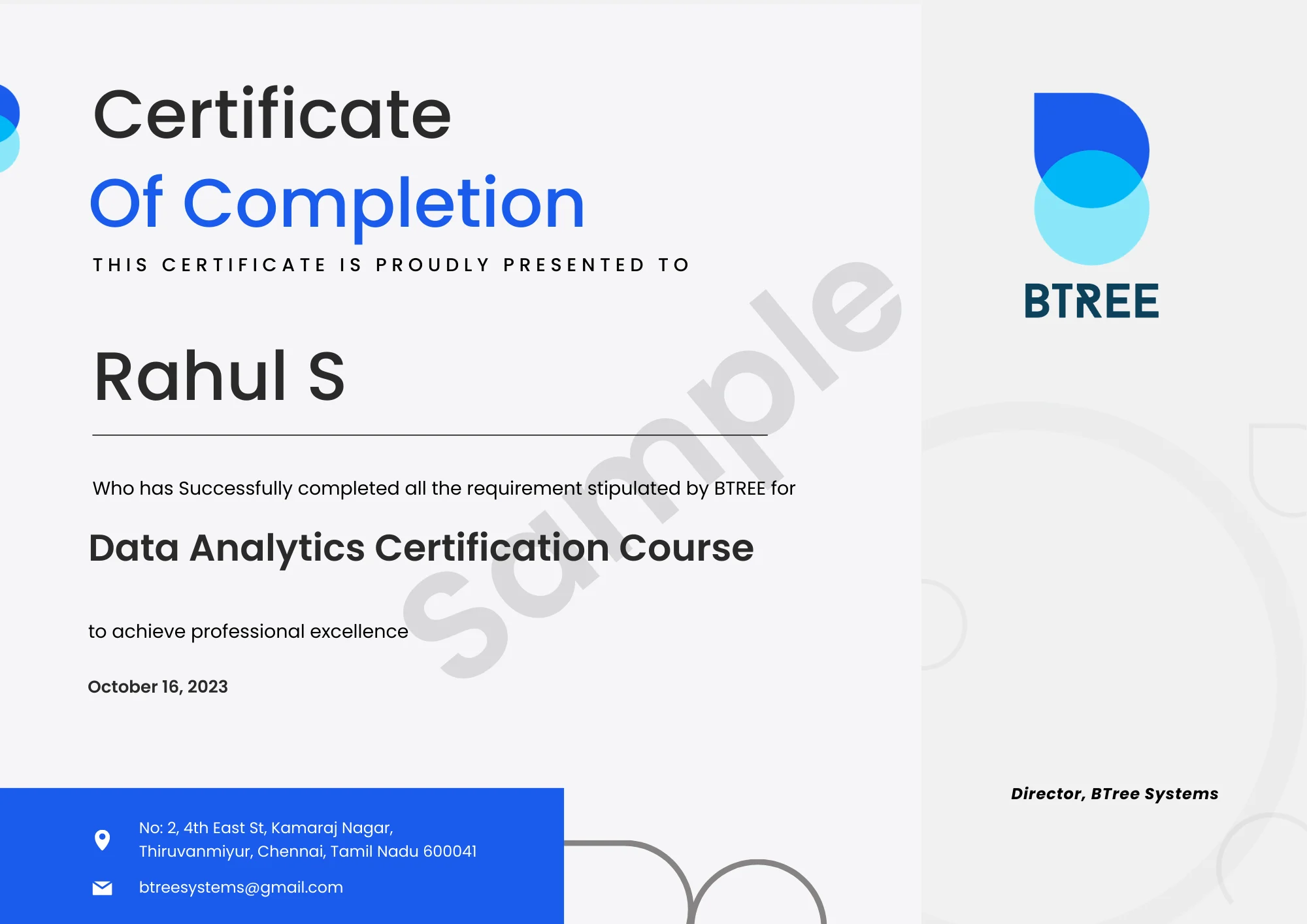 BTree Course Certificate